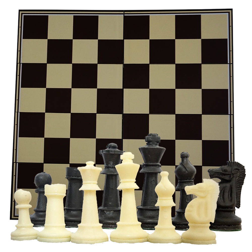 Paket Bidak Catur Plastik + Papan Catur Lipat 4 / 8 Standar Percasi