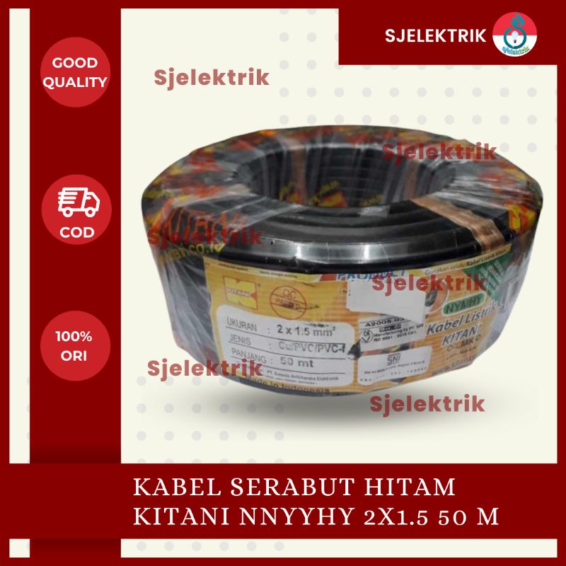 Kabel serabut hitam kitani 2x0.75 Kabel NYYHY 2x0.75 KITANI 50M SNI HITAM isi 2 Tembaga Murni