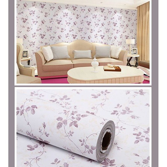 f045 wallpaper sticker bunga daun ungu ukuran 45 cm x 10 m | Shopee