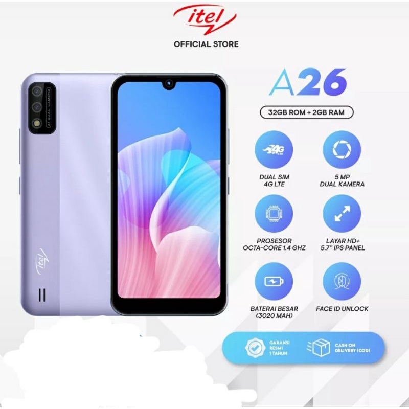 itel vision 1 pro dan a26 ram 2gb 32gb 2/32 garansi resmi