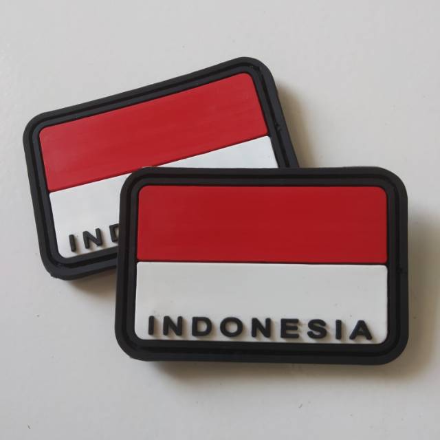 patch rubber BENDERA MERAH PUTIH TULISAN INDONESIA/tempelan karet emblem logo velcro tactical