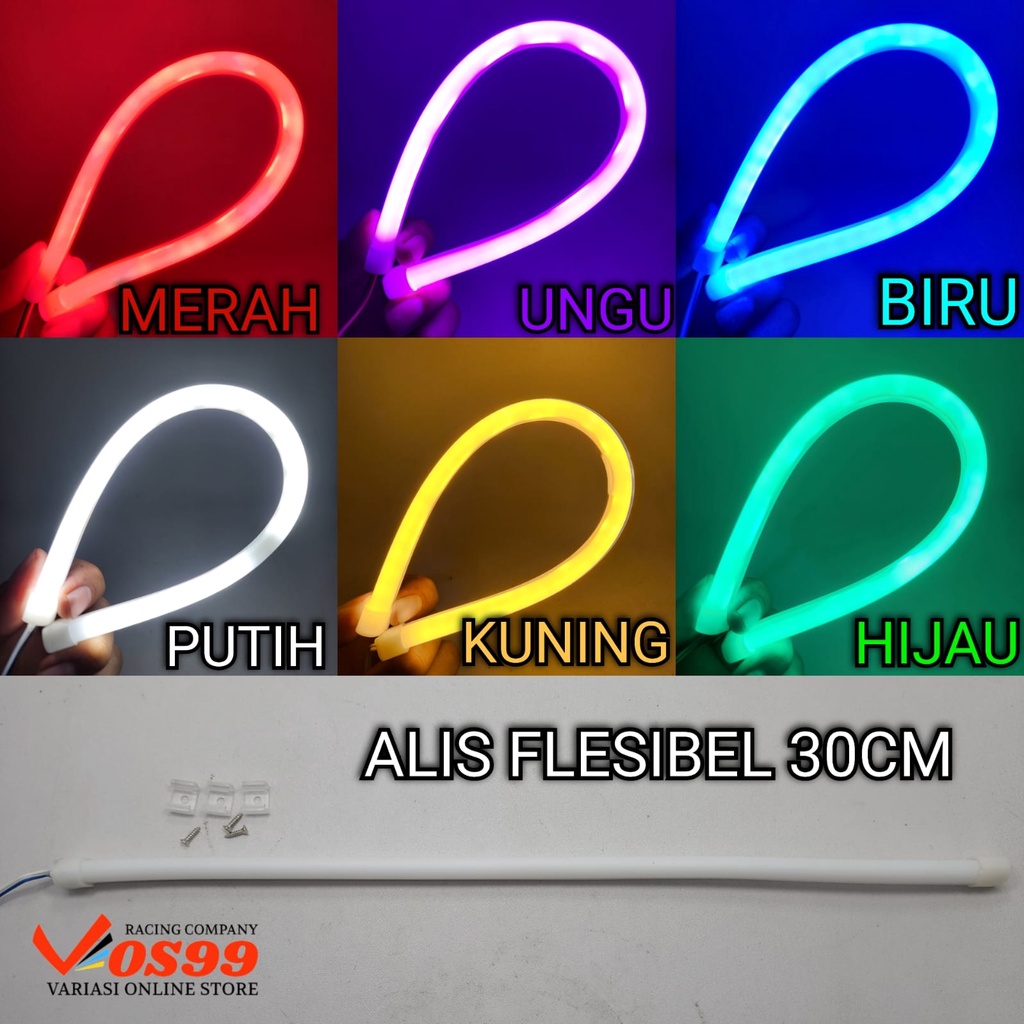 LAMPU ALIS FLEXIBLE 30 CM BSA UNTUK MOTOR DAN MOBIL LAMPU LED STRIP RGB WARNA MERAH BIRU PUTIH UNIVE