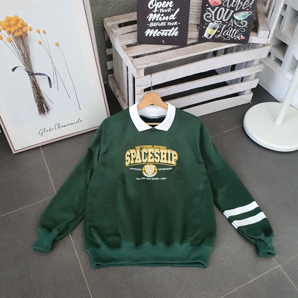 Sweater Spaceship Colar Sweater Emerald Casual Style