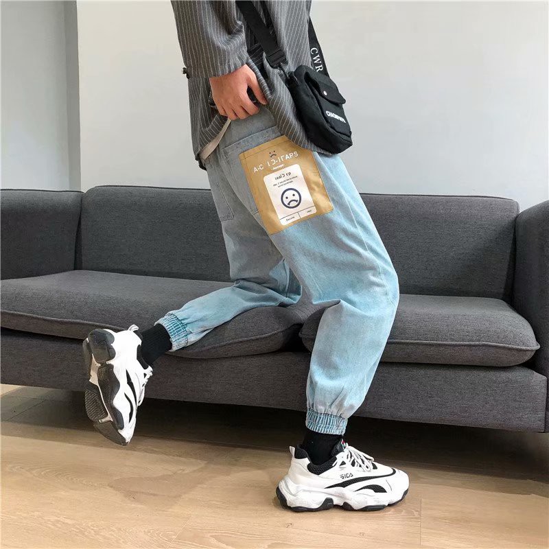 Celana Jeans Panjang Pria Model Longgar Pinggang Karet Celana Jeans Panjang Pria Model Longgar Pinggang Karet