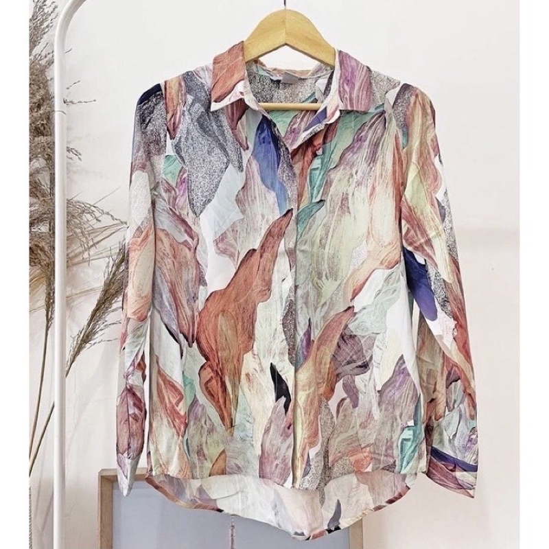 Hm shirt abstract kemeja blouse wanita