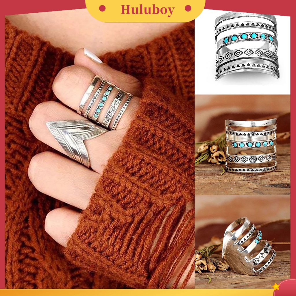 Hu Hu Hu Hu Hu Alat Bantu Pasang Kacamata♡ Cincin Multilayer Model Hollow Gaya Boho Untuk Wanita