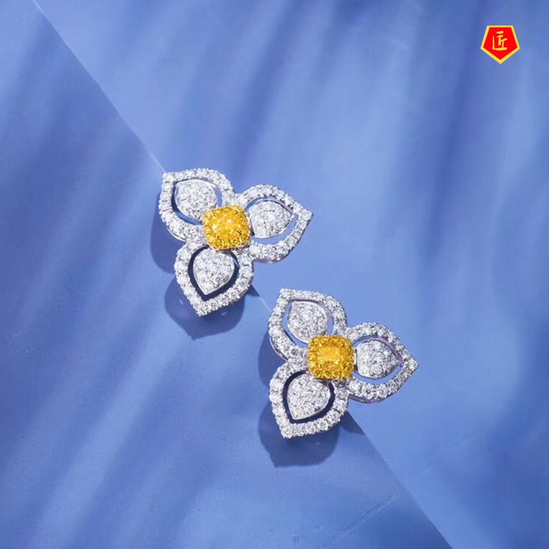 [Ready Stock]Affordable Luxury Fashion Three Petals Yellow Diamond Ear Studs