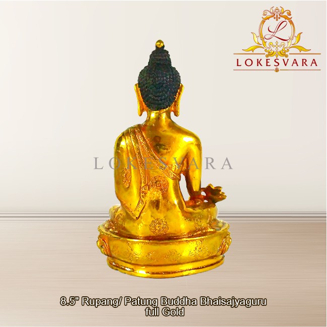 Patung Rupang Arca Logam Buddha Bhaisajyaguru 8.5inch Full Gold