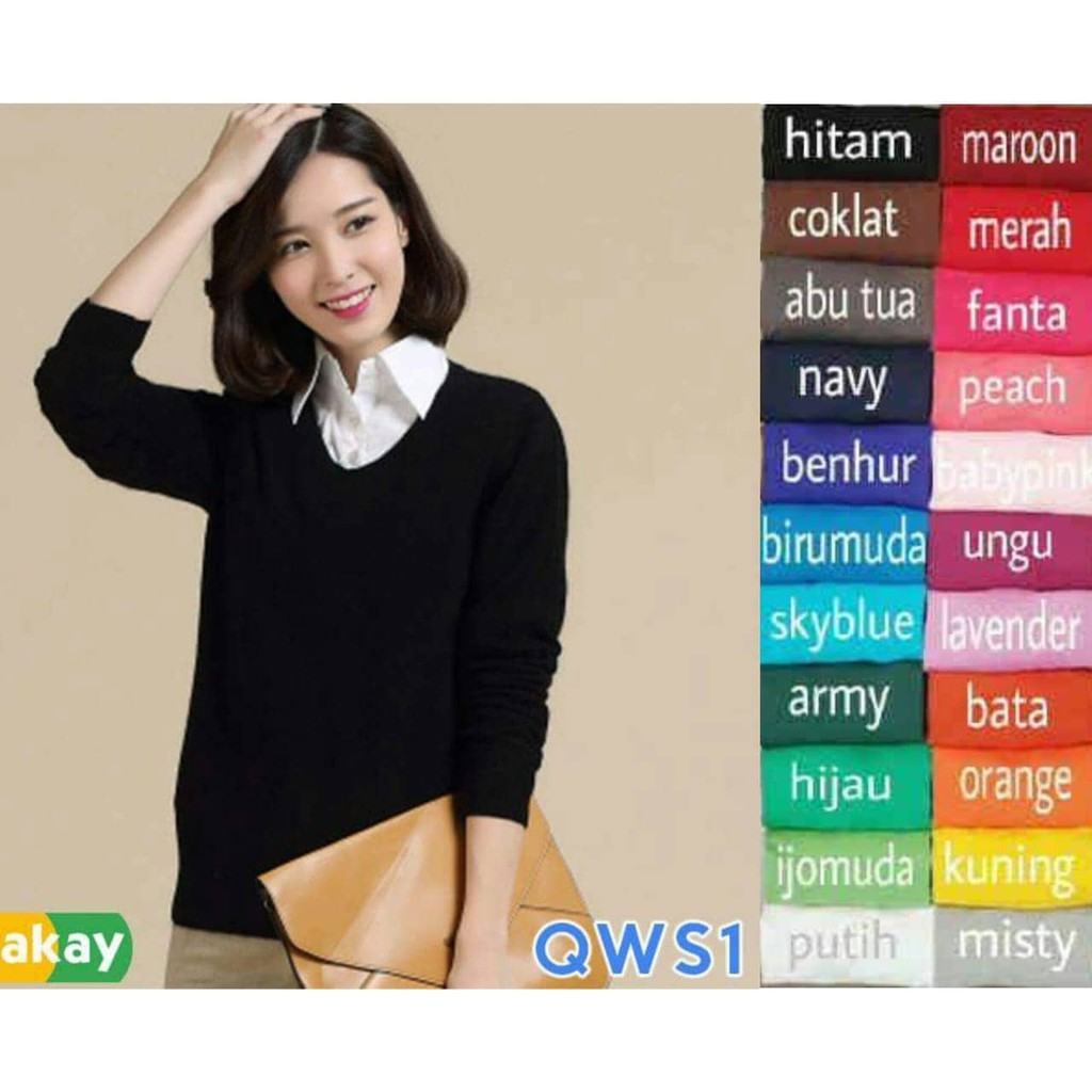 Tokomilkan - Atasan Rajut Halus Wanita V Neck Wanita / Sweater Wanita / Pakaian Wanita