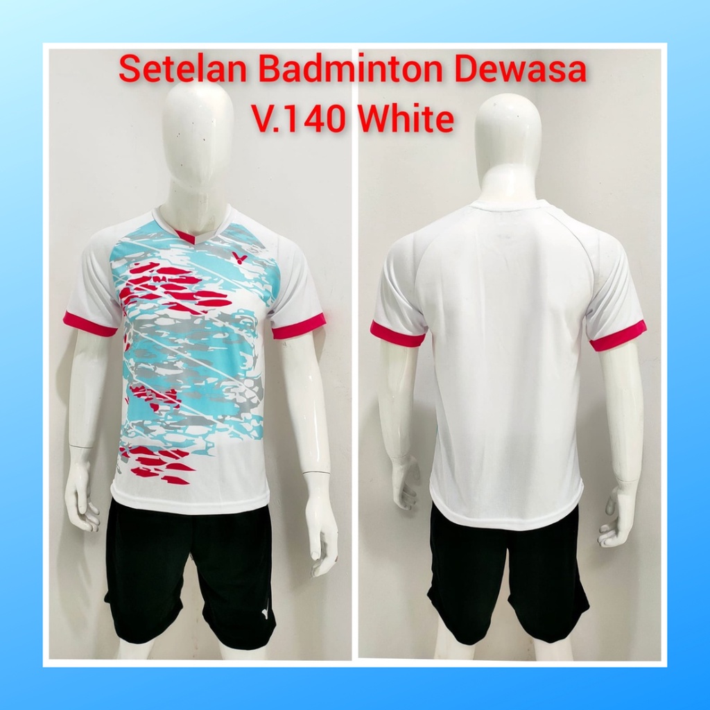 Kaos bulutangkis pria baju badminton dan celana jersey setelan wanita dewasa t-shirt outfit seragam jarsey kostum olahraga pakaian apparel sport jersy bulu tangkis casual jersi sudirman thomas uber cup print custom suit V140 putih polos