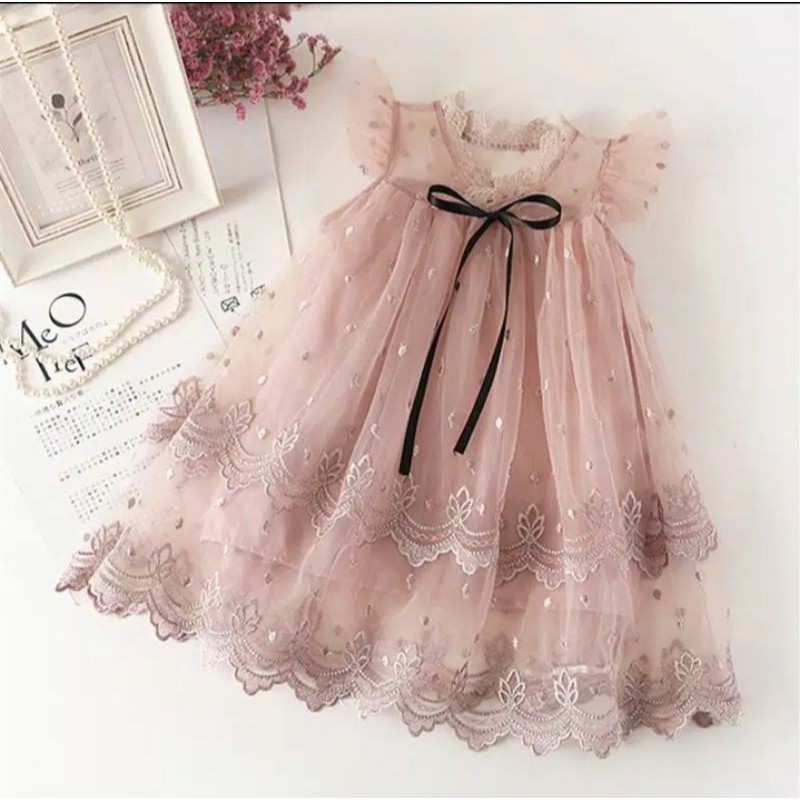 Dress pesta tile import / Dress Brokat Anak / Baju Pesta Anak