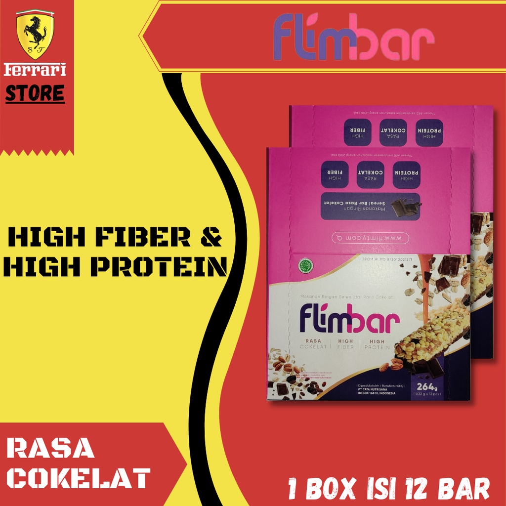 

Flimbar by Flimty 1 Box isi 12 Bar High Fiber & High Protein Sereal Bar Rasa Coklat | Fitbar | Soyjoy BPOM & HALAL