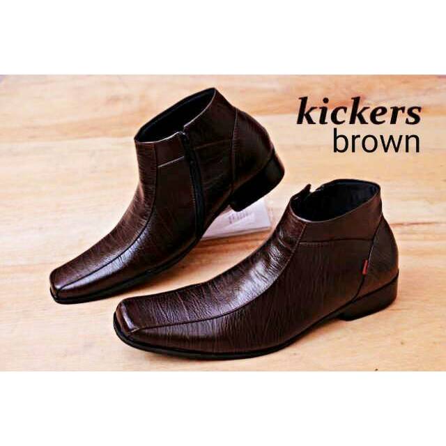 SEPATU PANTOFEL PRIA KICKERS FORMAL KULIT COKLAT KULIT