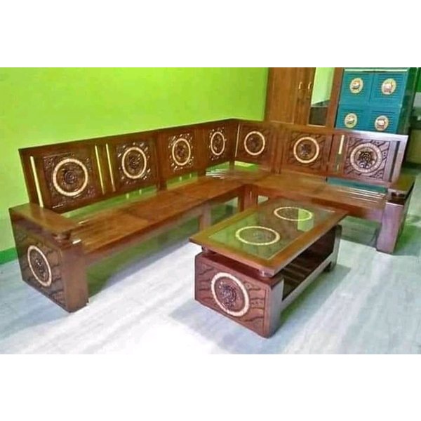 kursi sofa untuk ruangan tamu pojok kayu jati minimalis