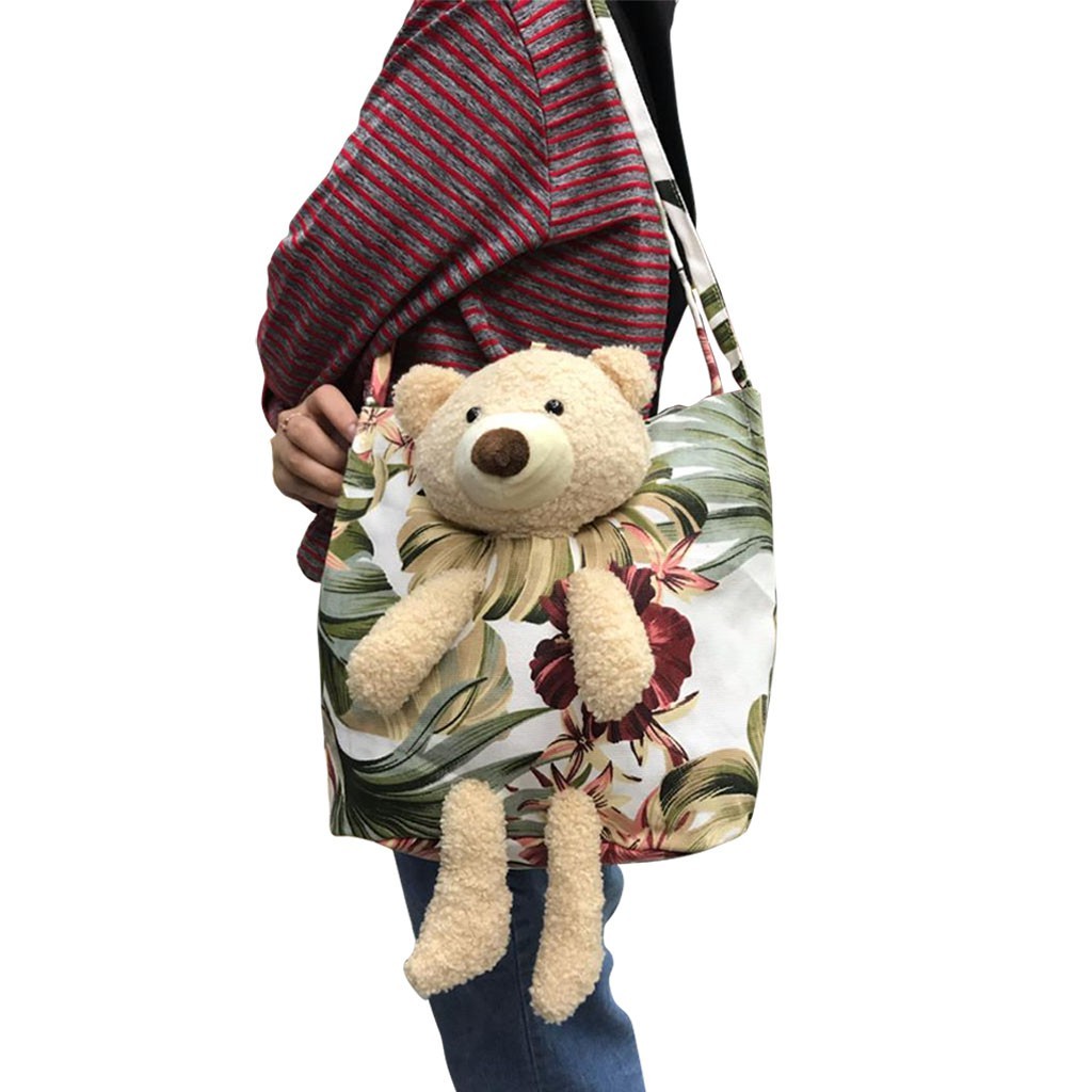 TAS BAHU SHOULDER TOTE WANITA  BONEKA LUCU TEDDY BEAR BERUANG KANVAS MOTIF 6049-1