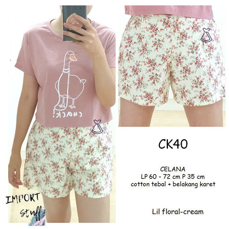 CK40 - celana pendek wanita celana lucu motif floral import bangkok murah