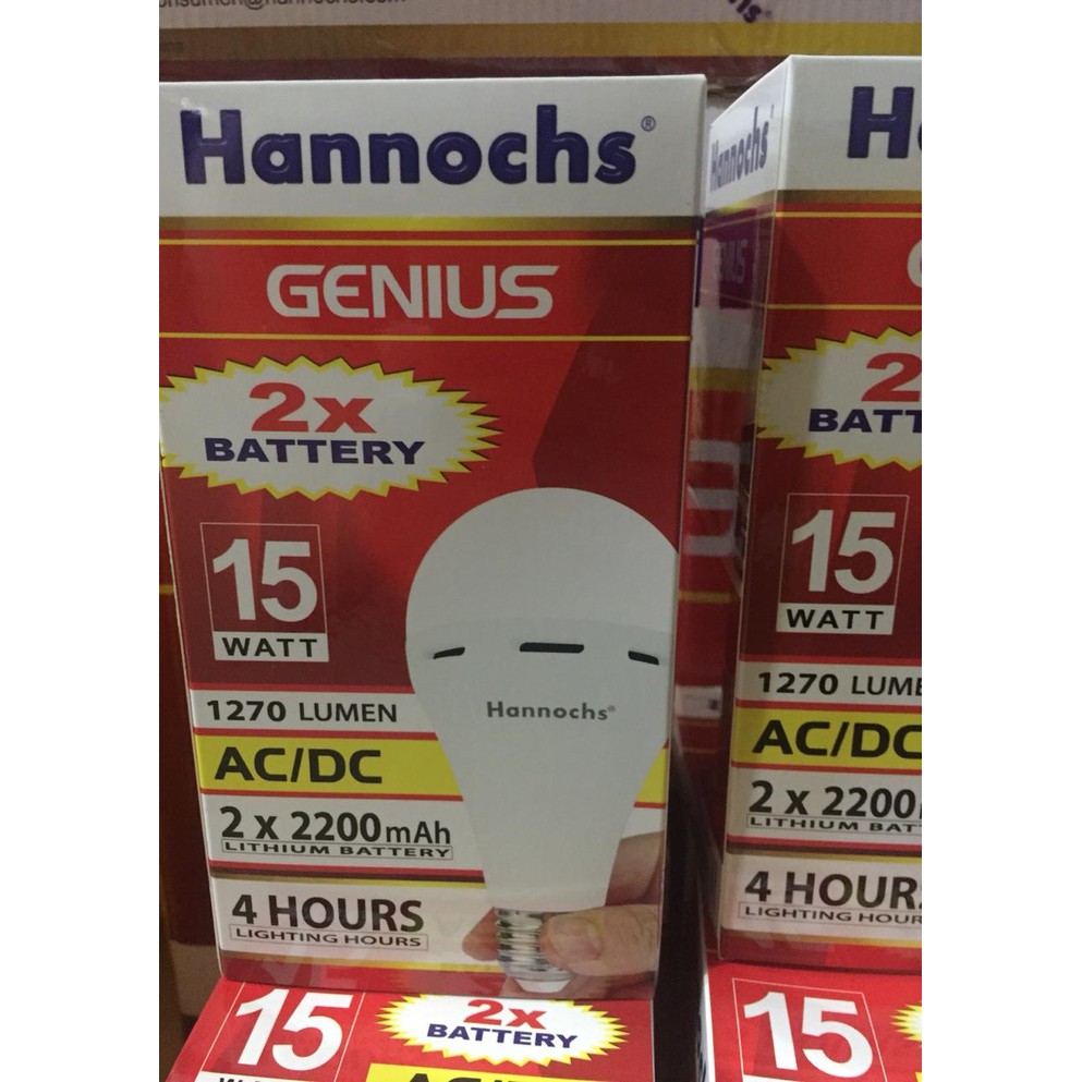 Lampu led emergency Genius Hannochs 15 watt   fitting dengan 2 baterai