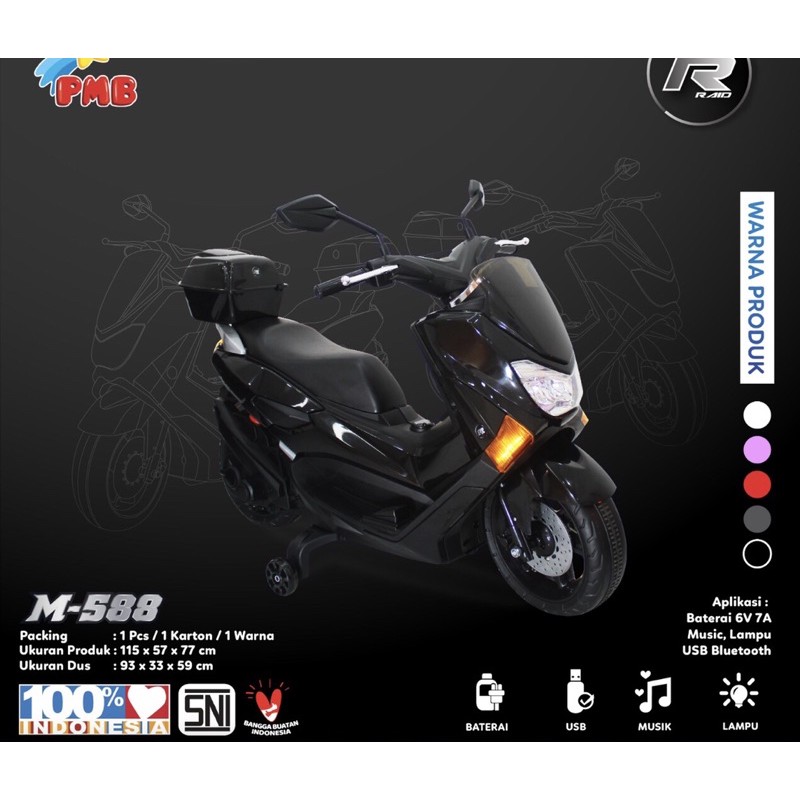 MOTOR AKI Anak PMB M588 RAID Nmax M 588 Murah-Nmax Hitam +Stiker