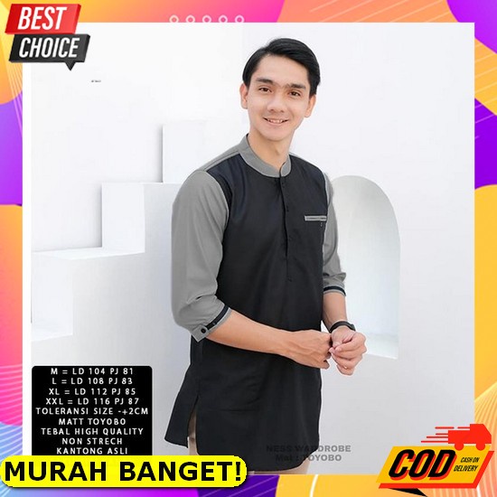 Baju Koko Kurta Pria Dewasa Lengan Panjang Setelan Muslim Cowok Koko Baskara Set Baju Muslim Lebaran