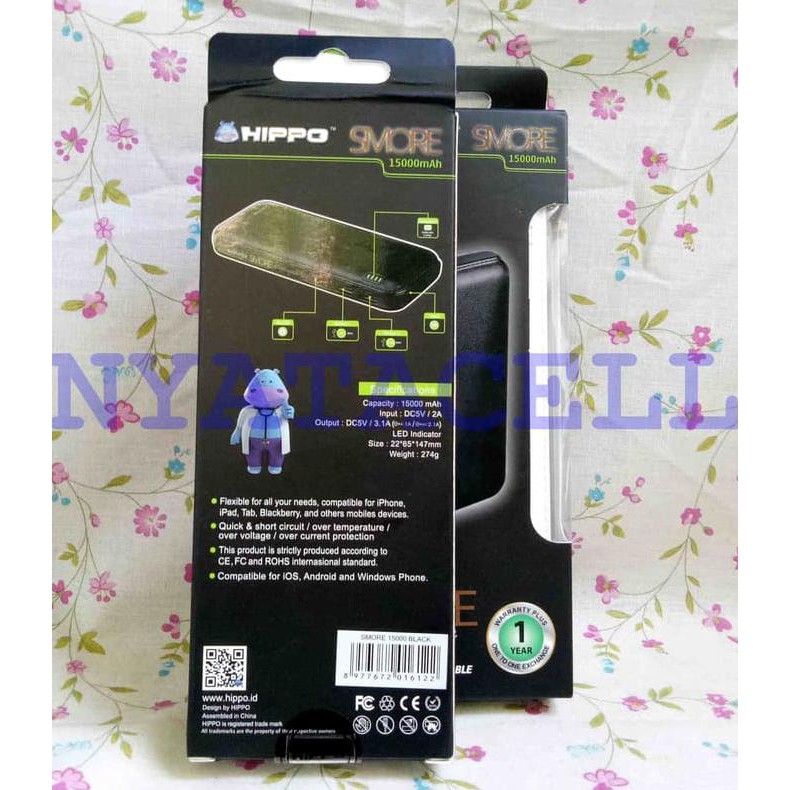 NEW POWERBANK HIPPO SMORE 15000MAH SIMPLE PACK/POWER BANK/15000 MAH MILENIA