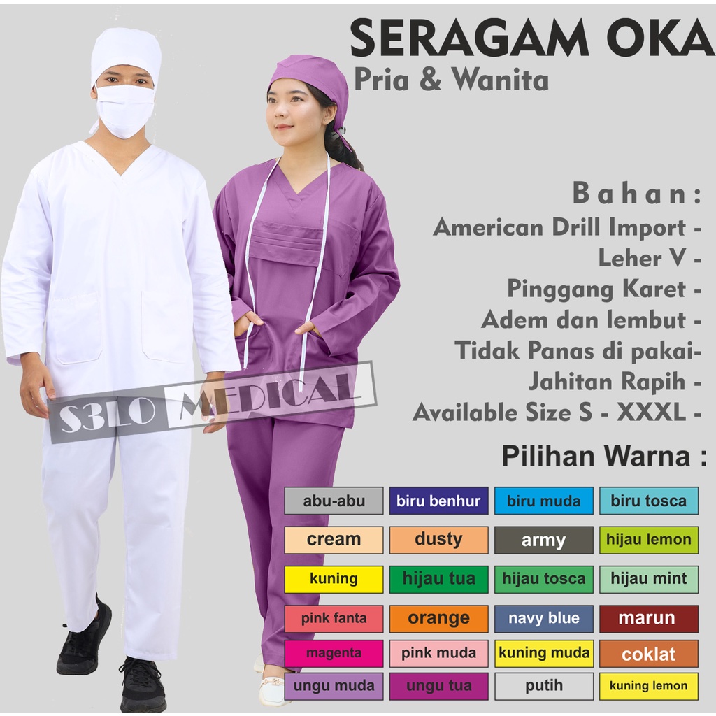 BAJU OK LENGAN PANJANG BAJU JAGA BAJU OKA SCRUB LENGAN PANJANG ( FREE BOTOL MINUM )