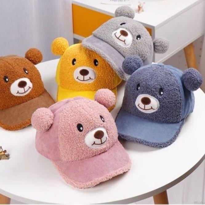 Topi Anak Beruang telinga pompom bunyi kerincing Rattle CBKS VC