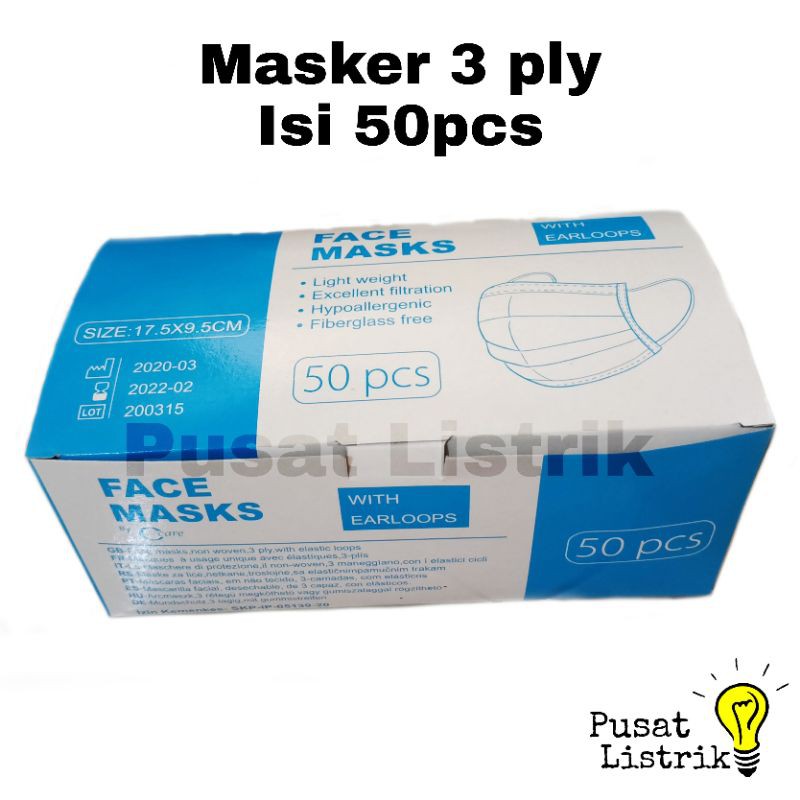 Disposable Face Mask Earloops 3 Ply 50pcs Masker Wajah 3 Ply Isi 50pcs