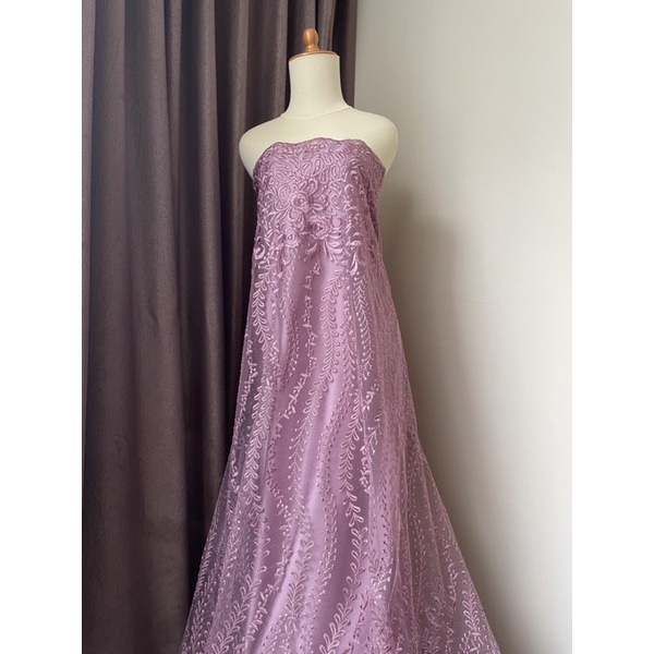 Bahan Kebaya Brukat Brokat Premium Tule Bordir Gloria Luxury Warna Pinkish Ungu Lilac