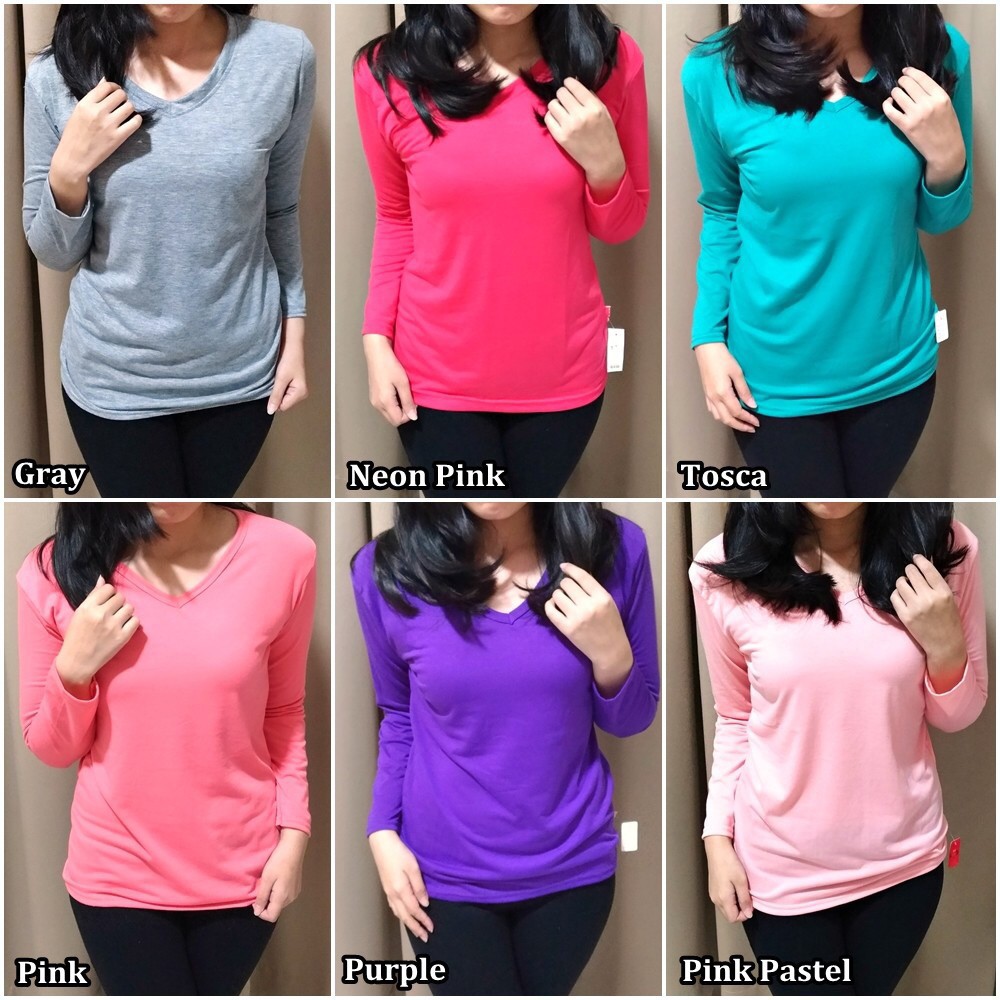 MakeGrosir Kaos Atasan Wanita Polos Lengan Panjang Basic VNECK