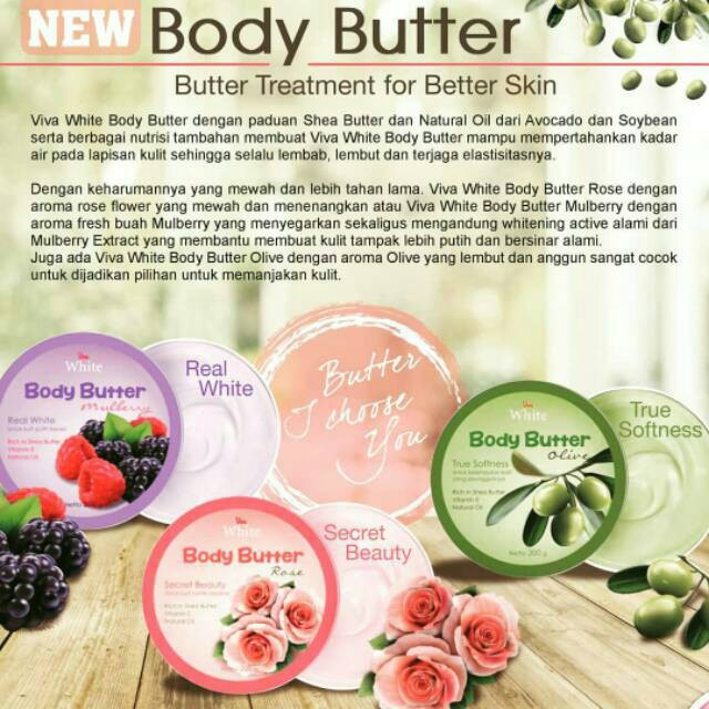 ❤ BELIA ❤ Viva White Body Butter Mulberry / Rose / Olive 200g Halal