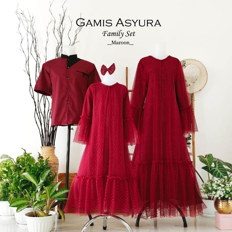 Gamis Asyura Brokat Maron | Baju Unik | Gamis lebaran murah | Gamis lebaran keluarga