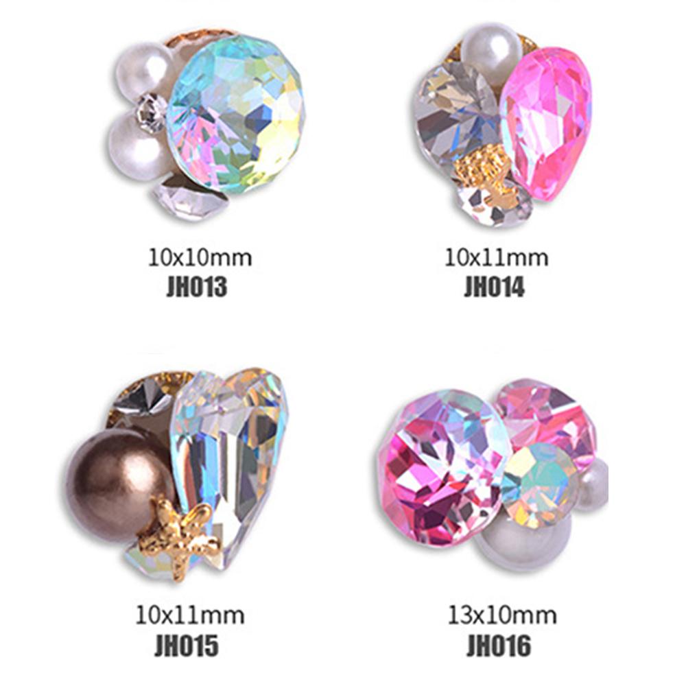 AUGUSTINA Agustinina Dekorasi Nail Art Bersinar Paduan Logam Tetesan Air Bentuk Bintang Berujung Lima Mutiara Kristal 3D Hati Busur Kuku Berlian