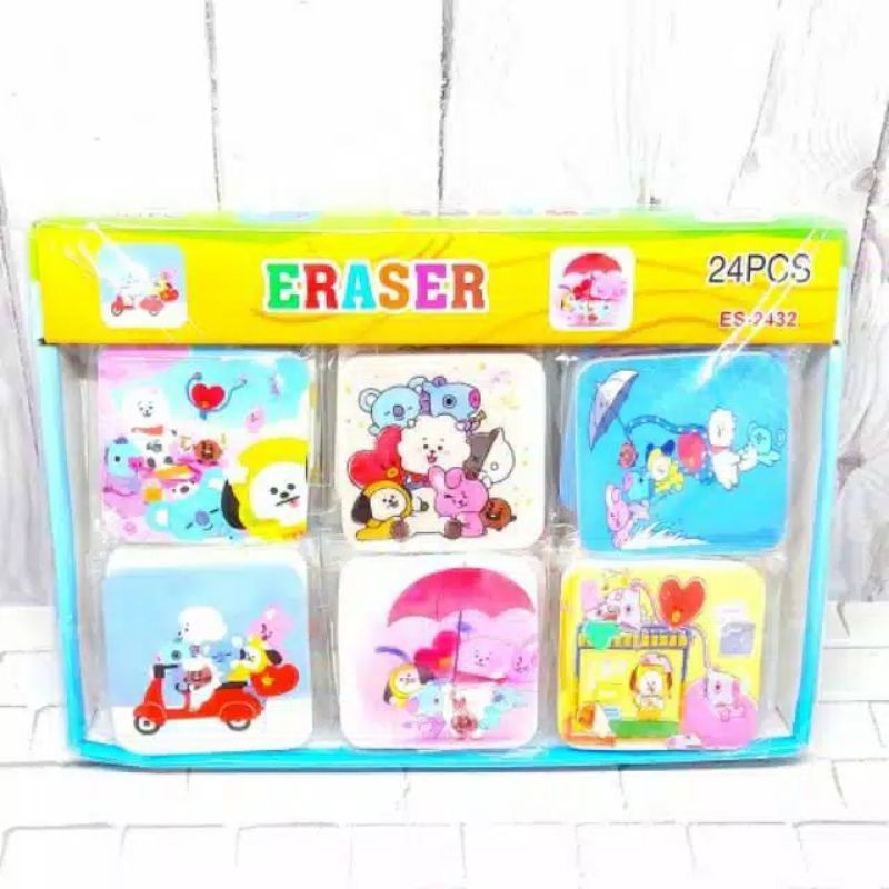 (ISI 24PCS) PENGHAPUS PENSIL BTS PENGHAPUS KARAKTER LUCU isi 24pcs ERASER LUCU / alat tulis sekolah