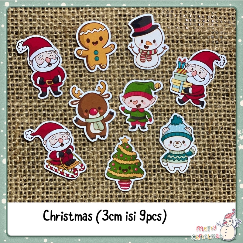 

9pcs Sticker christmas sticker hp sticker jurnal edisi natal