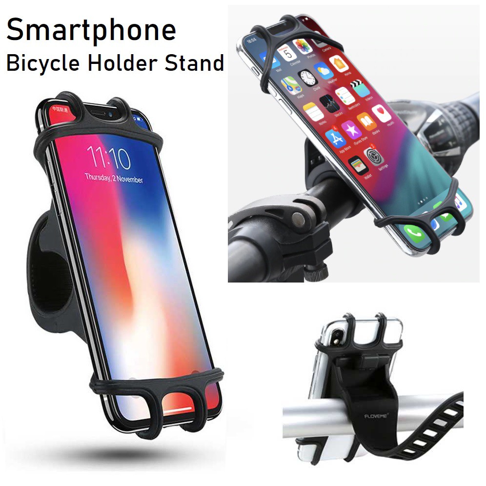 Bike Holder HP Sepeda SmartPhone Clamp Karet HandleBar Stang Anti Fall