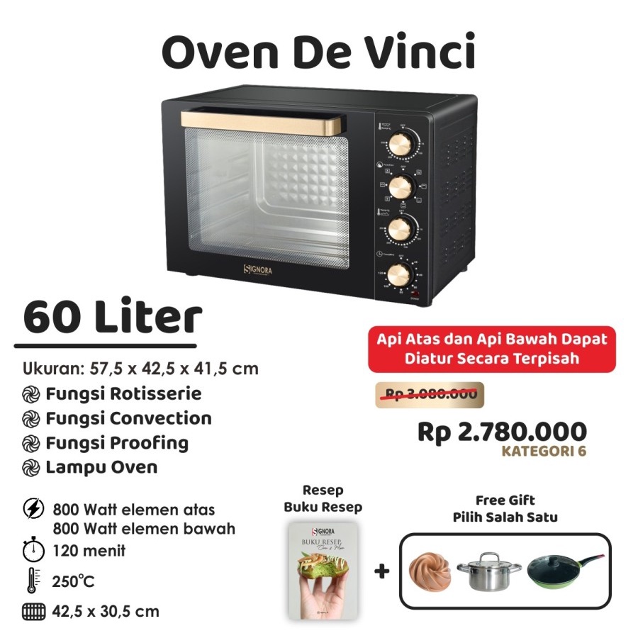 Oven Signora De Vinci Kapasitas 60 Liter/Oven Listrik Signora DeVinci