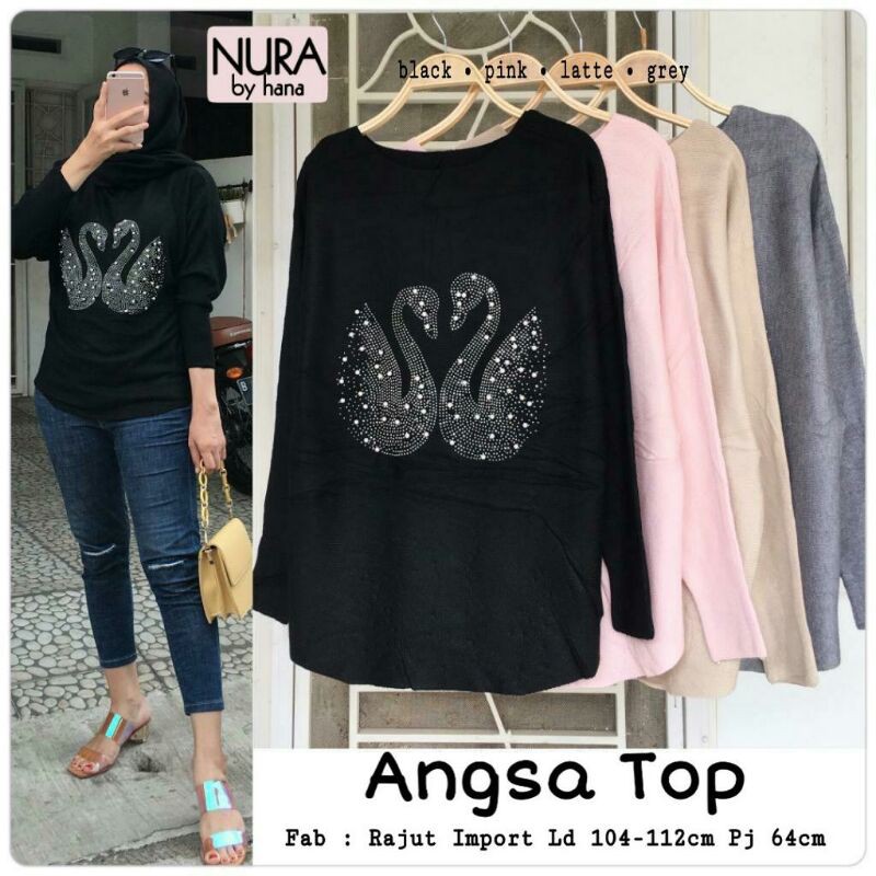 Angsa Top Nura By Hana Rajut Import Ld 104-112cm Pj 64cm Jaladara Fashion
