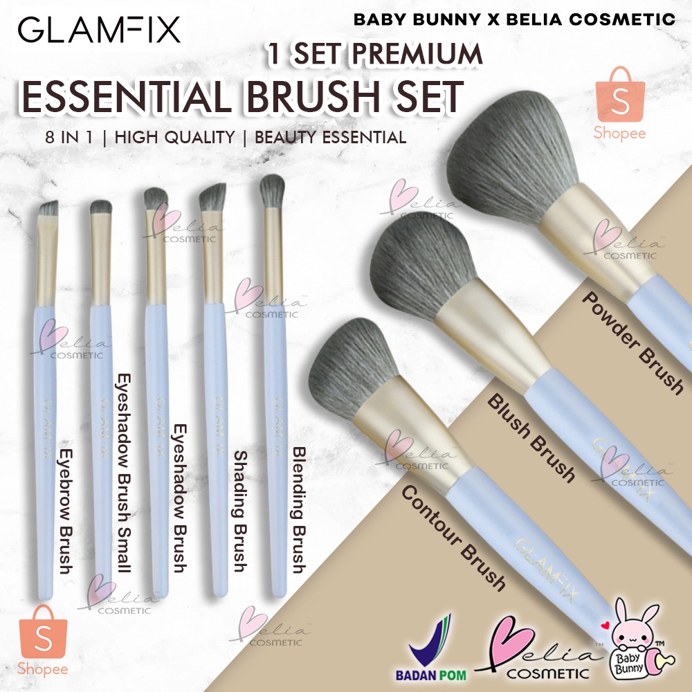 ❤ BELIA ❤ GLAMFIX Essential Brush Make Up Set 8 Pcs PREMIUM | SET Brush Premium | Brush Make Up