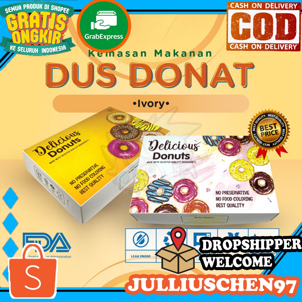 

JJ CHEN Box Donat Isi 6 Pcs | Dus Donat Motif | Kotak Kemasan Donat Bahan Ivory Donut