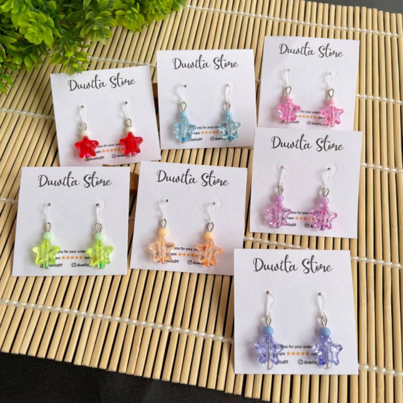 HANDMADE ANTING ANAK/DEWASA KAITAN PLASTIK MOTIF BINTANG BENING