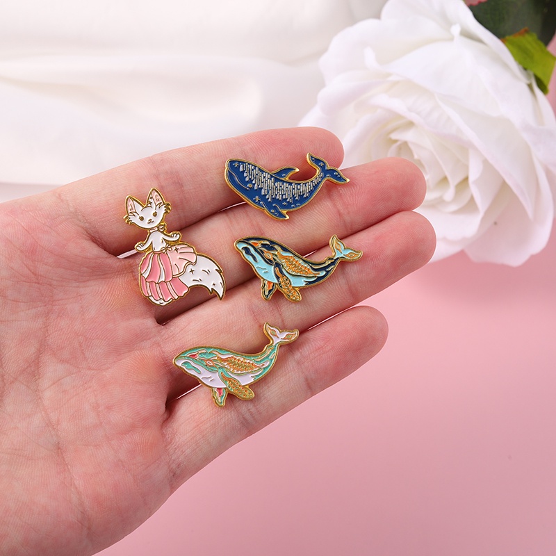 Whale Bros Pin Enamel Desain Kartun Ikan Paus Kucing Princess Untuk Hadiah