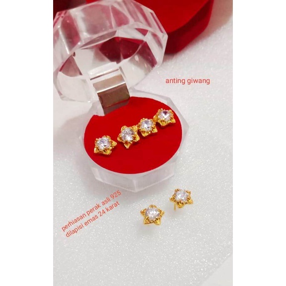 Anting Giwang Dewasa Perak Asli 925 Lapisan Emas 24 k