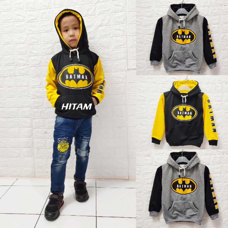 sweater Hoodie superhero anak bahan fleece umur 4-10 tahun