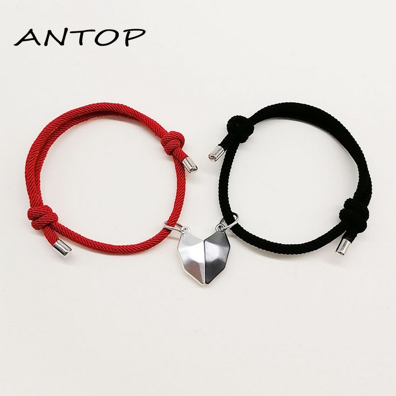 2 Pcs Gelang Couple Magnet Mahnet Hitam Dan Putih Cinta Batu Persahabatan Aksesoris ANTOP