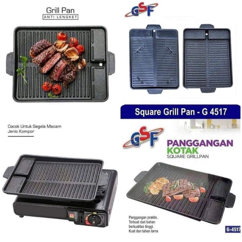 Alat Panggang BBQ kotak Serbaguna/ Square Grill Pan GSF G-4517/Panggangan Kotak merk gsf