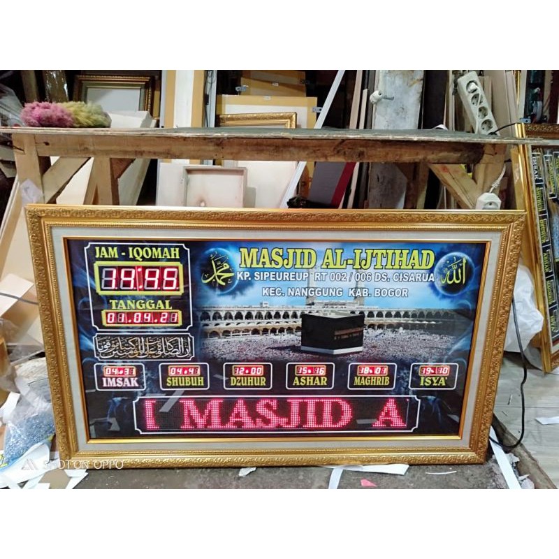 Jam Masjid Digital Waktu Sholat Running Teks CUSTOM NAMA 60 x 100 cm