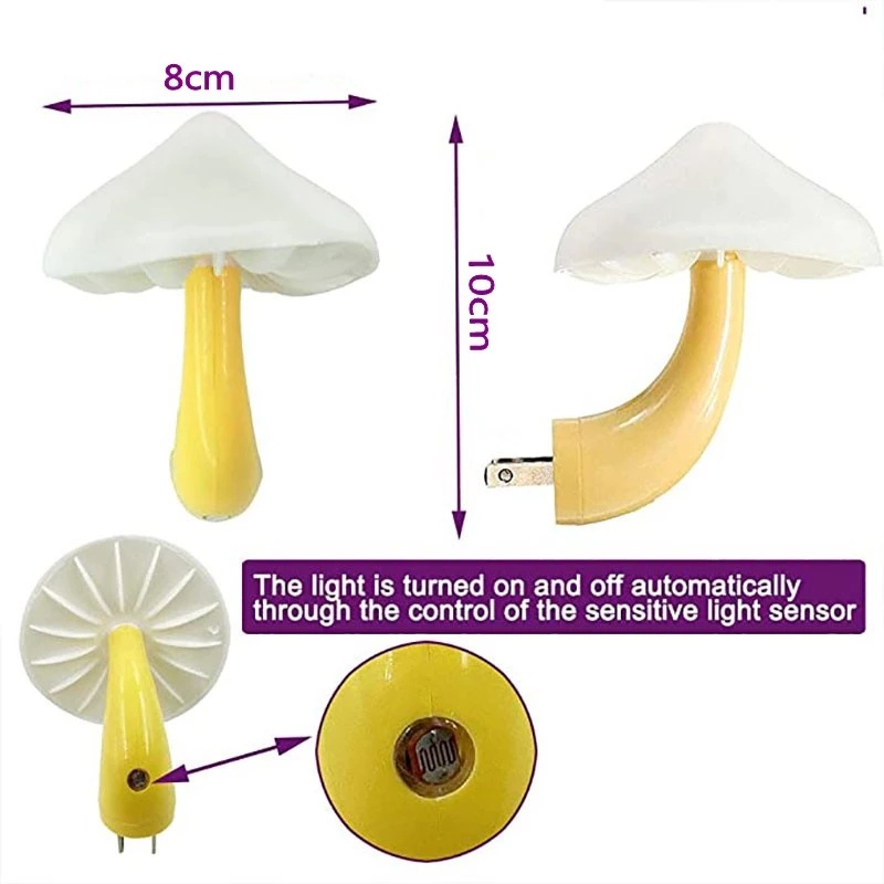 Mini Warna-Warni LED Lucu Jamur Dekorasi Kamar Tidur Lampu Malam Jamur Lampu Malam Lampu Dinding Rumah Anak Samping Tempat Tidur Hemat Energi Plug-in Powered