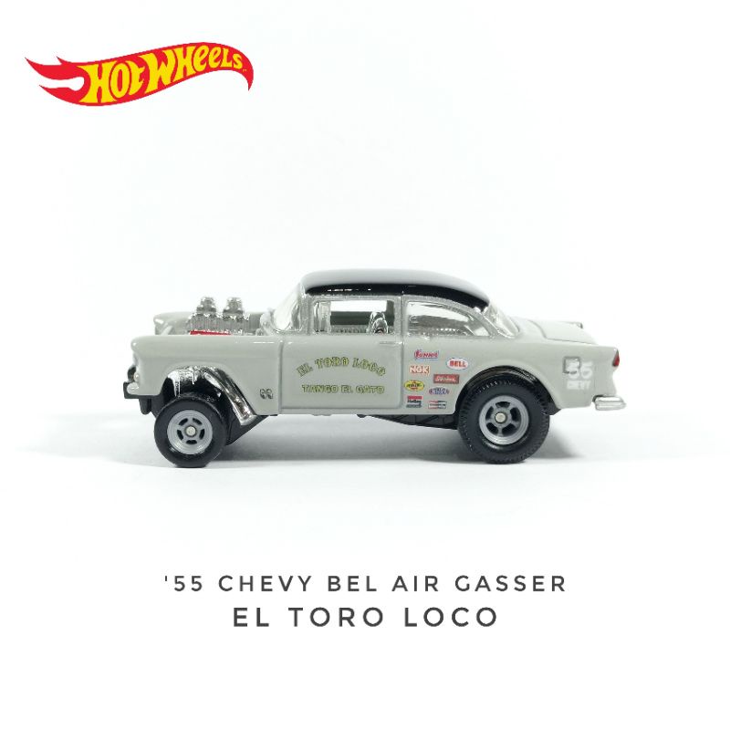 Custom Hotwheels '55 Chevy Bel Air Gasser El Toro Loco - Grey Ban Karet