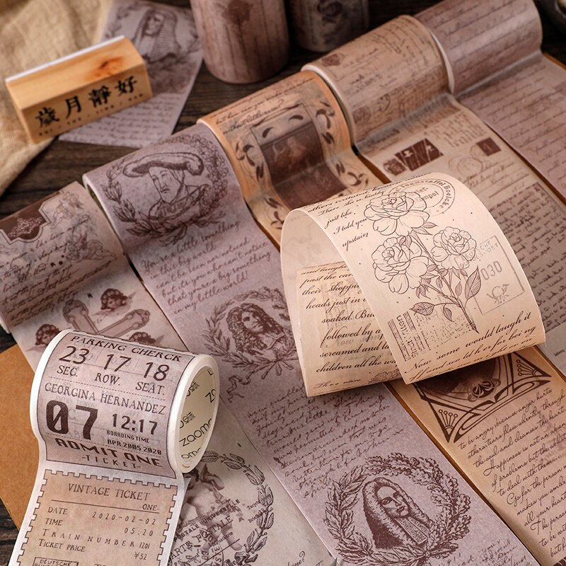 Journamm 5cm*3m Vintage Letters Washi Paper Tape for Deco Scrapbooking  School Supplies DIY Creative Stationery Decoration Tapes-4