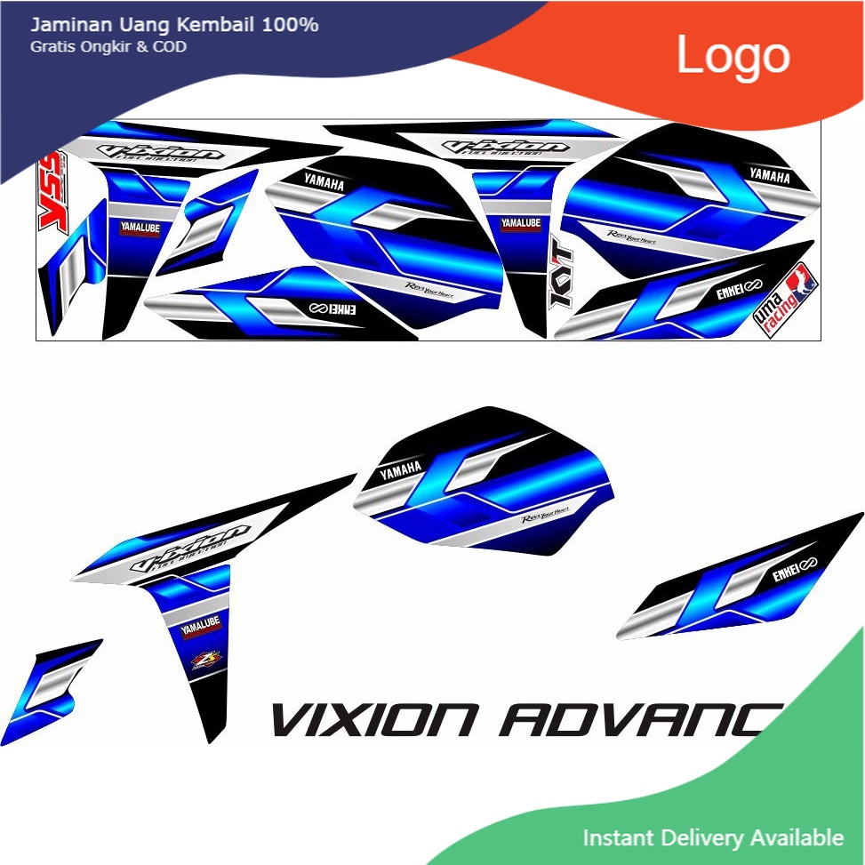 KAFFA STIKER COD-STRIPING CUSTOM MOTOR YAMAHA VIXION ADVANCE MOTIF ROAD RACE NEW BIRU POLET ABU/STIC